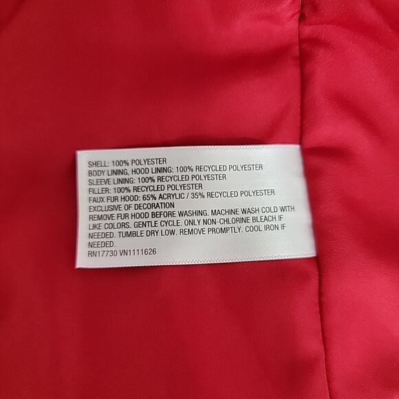 Cat & Jack Girls 5T Red Peacoat Winter Jacket Faux Fur Hood Removable Trim - Picture 7 of 7